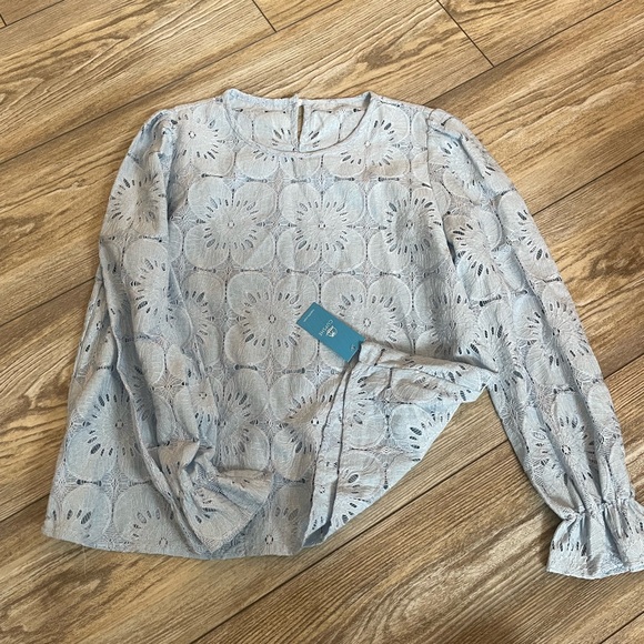 Cupshe Women's Light Blue Floral Eyelet Top - Picture 2 of 2